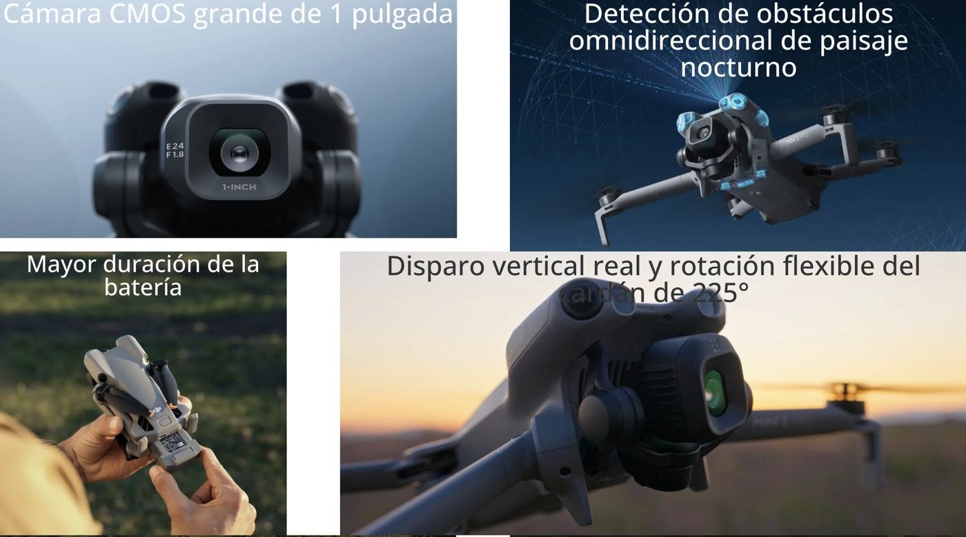 Cámara CMOS de 1 pulgada, detección nocturna, batería y gimbal de 225° del DJI Mini 5 Pro